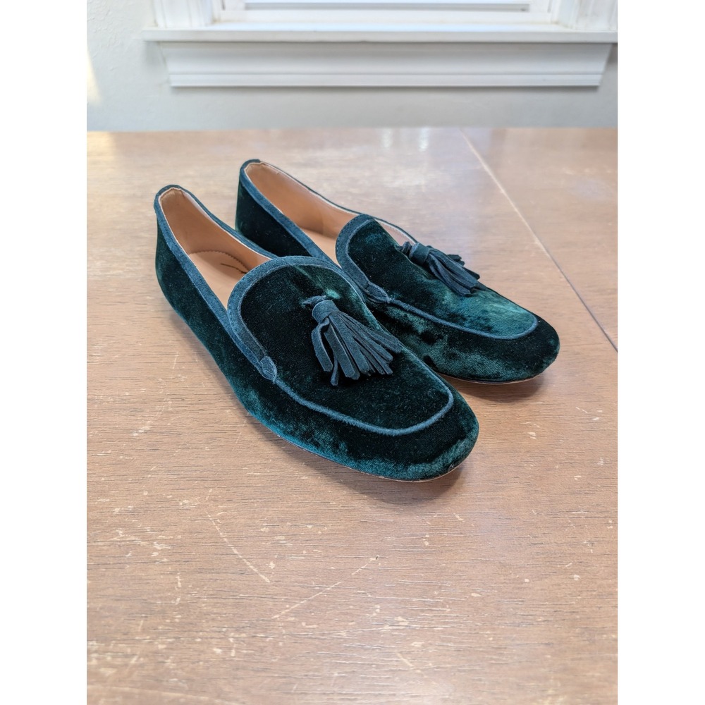 J. Crew Womens Marie Velvet Tassel Loafers Green Flat Smoking slipper size 9